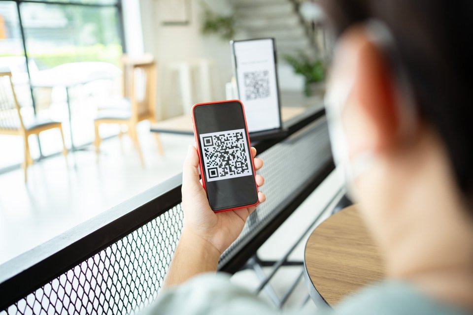 Mobile Phone with a QR code Mobile Phone with a QR code