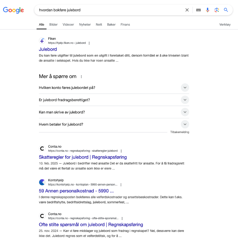 Google søk om hvordan man bokfører julebord