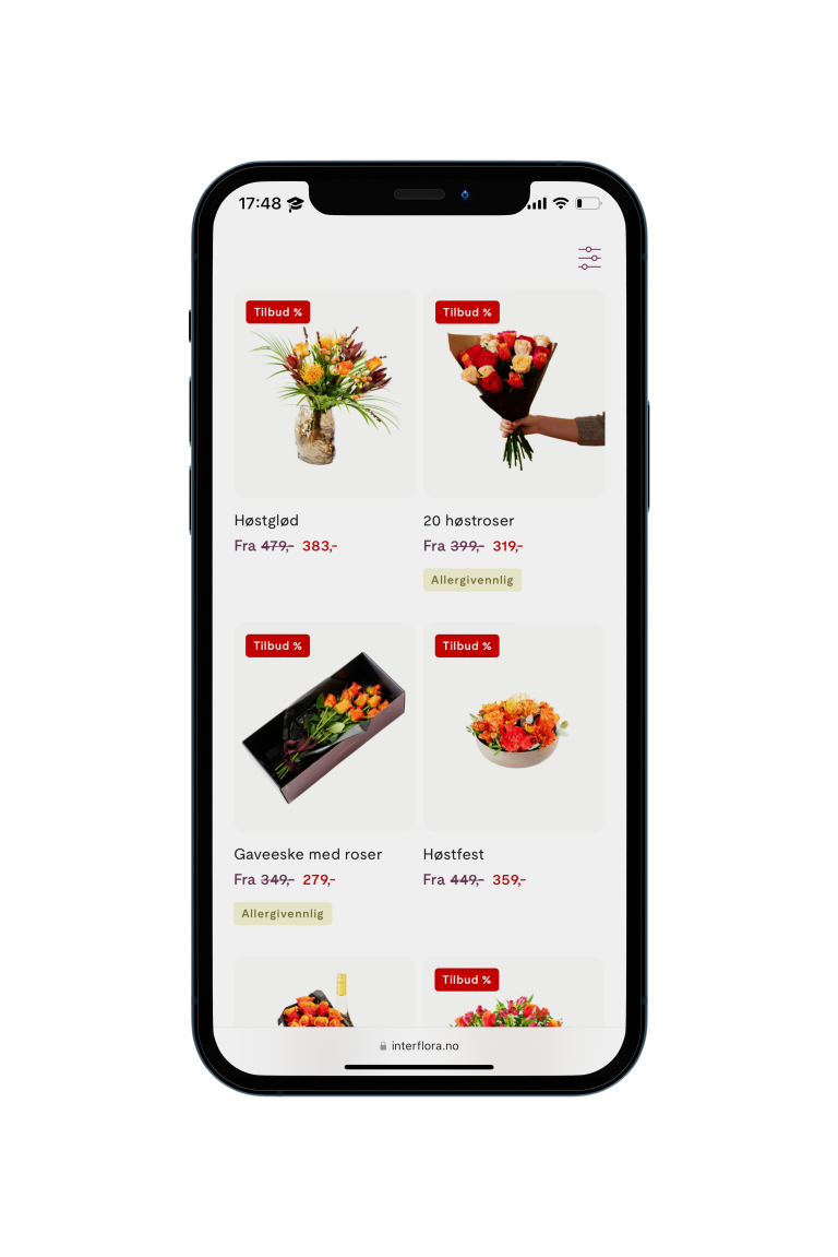 Bilde av nettsiden til Interflora på mobil